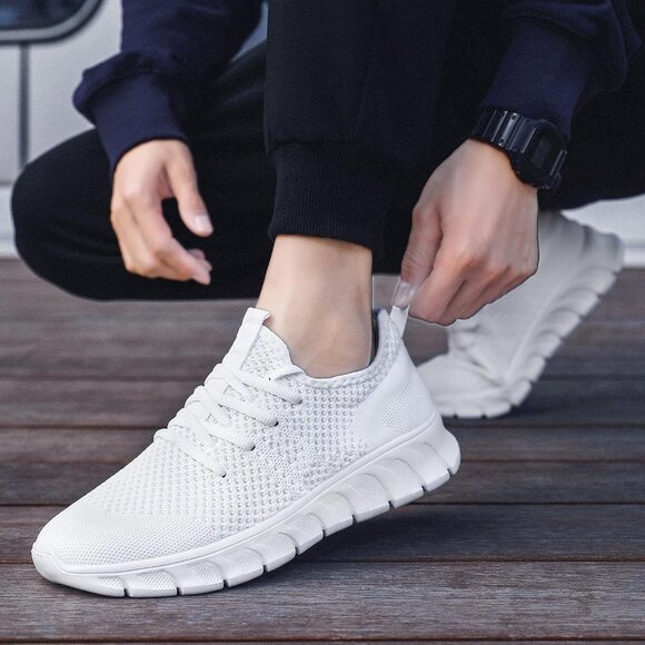 EkRBXA Men White Gym Shoes Non Slip Walking Athletic Slip on Breathable Sneakers - Picture 7 of 7
